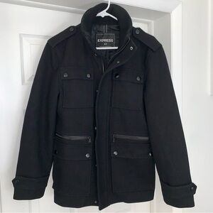 Express Mens Wool Military Coat Jacket Peacoat Black EUC 🔥